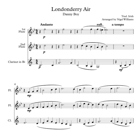 Londonderry Air (Danny Boy), for Woodwind Trio (flutes and clarinet)