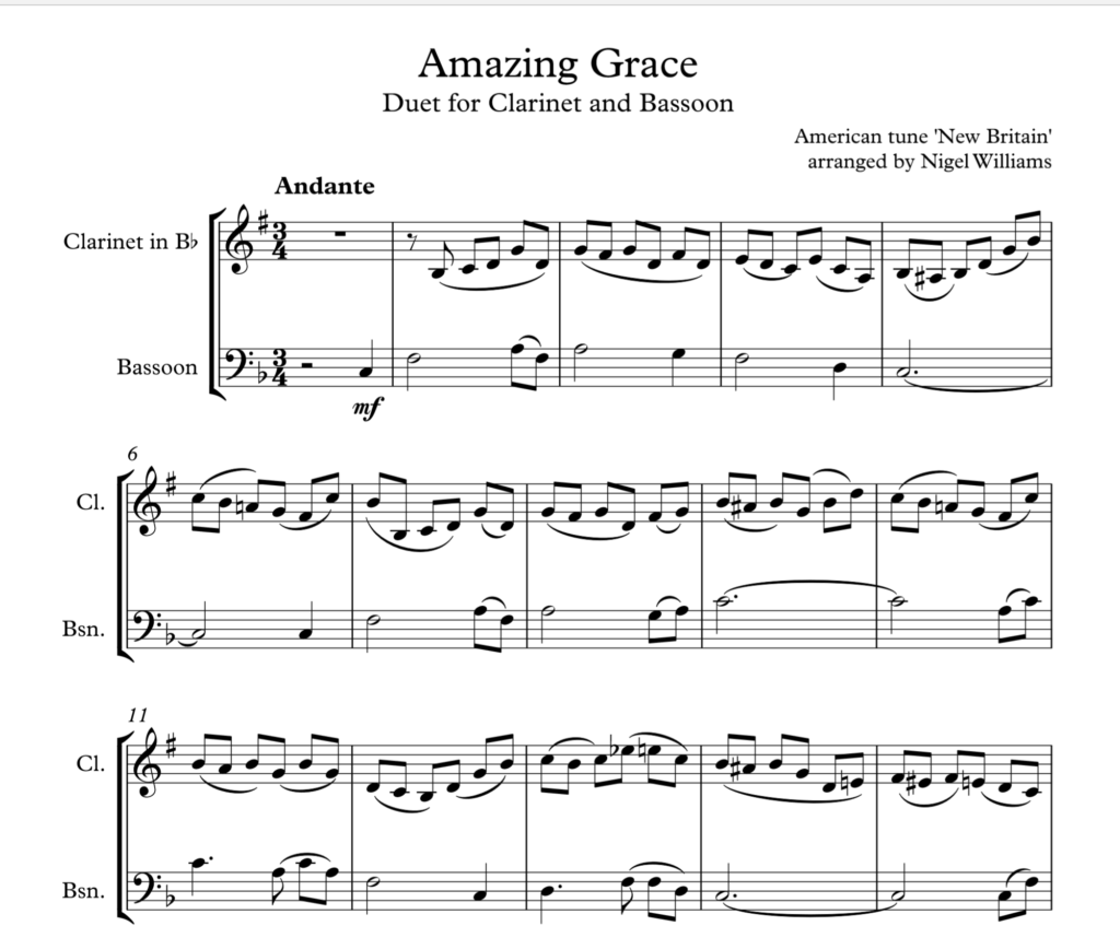 Amazing Grace, Duet For And Bassoon Sheet Music Marketplace