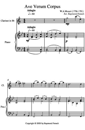 Ave Verum Corpus – B Flat Clarinet and Piano