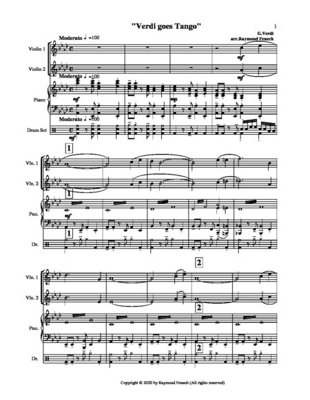 Verdi goes Tango 2 Violins Piano and Drum Set pdf