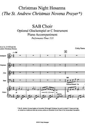 Christmas Night Hosanna (The St. Andrew Christmas Novena Prayer) (SAB Choir, Optional Glockenspiel or C Instrument, Piano Accompaniment)