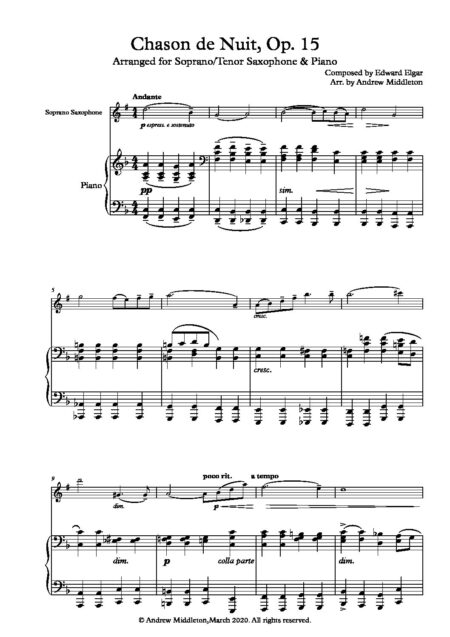 chanson de nuit for sop sax and piano Full Score pdf