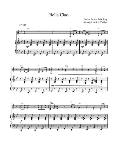Bella Ciao piano score page 1 sample