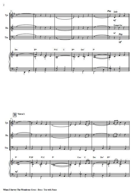255 When I Survey The Wondrous Cross Celtic Version Brass Trio with Piano SAMPLE page 02