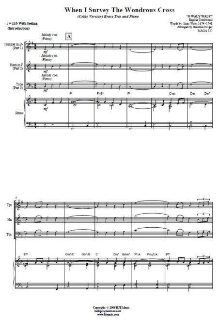 255 When I Survey The Wondrous Cross Celtic Version Brass Trio with Piano SAMPLE page 01