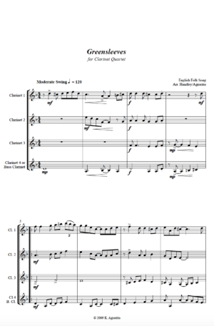 Greensleeves (What Child Is This?) – Jazz Arrangement for Clarinet Quartet