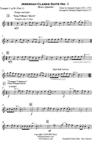 Jeremiah Clarke Suite No. 1 – Brass Quartet with Optional Organ