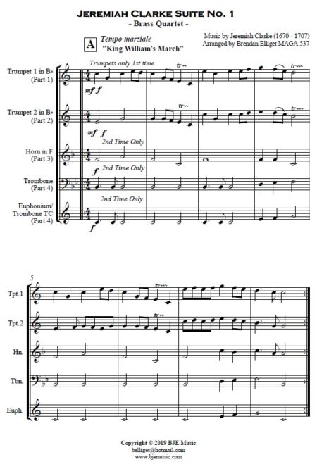 311 Jeremiah Clarke Suite No 1 Brass Quartet SAMPLE page 01