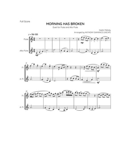 MORNING HAS BROKEN - flute/alto flute