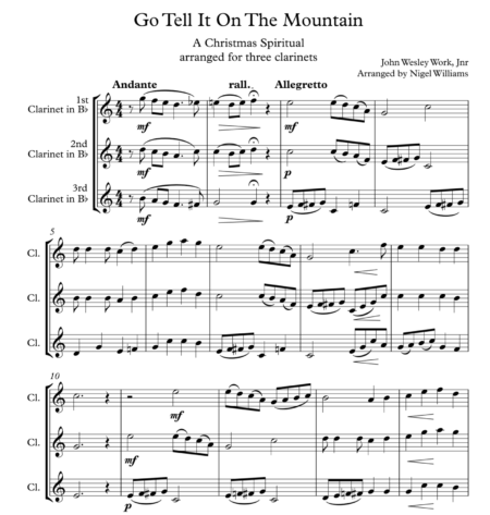 Go Tell it On The Mountain, for Clarinet Trio