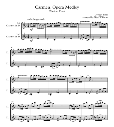 Carmen, Opera Medley, for Clarinet Duet
