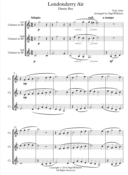 Londonderry Air (Danny Boy), for Clarinet Trio