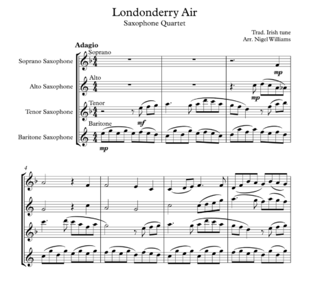 Londonderry Air (Danny Boy), for Saxophone Quartet