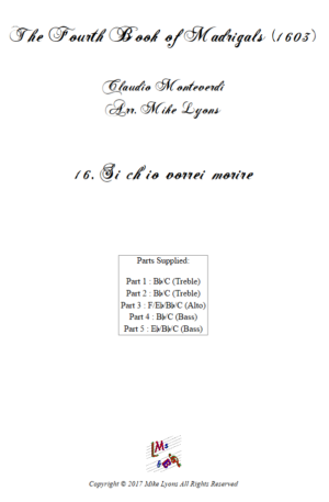 Flexi Quintet – Monteverdi, 4th Book of Madrigals – 16. Si ch’io vorrei morire
