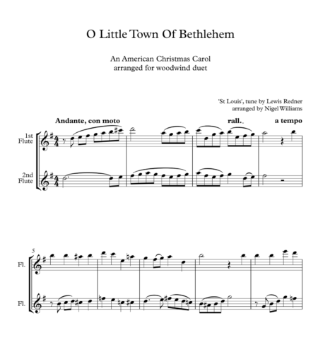 O Little Town Of Bethlehem, for Flute Duet