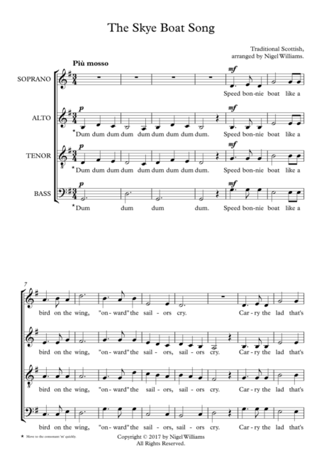 The Skye Boat Song, for SATB Choir