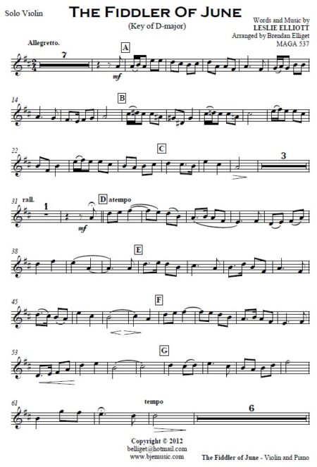 106The Fiddler of June Violin Solo and Paino SAMPLE page 01