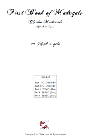 Flexi Quintet Monteverdi, 1st Book of Madrigals 1. – 20. Ardi o Gela