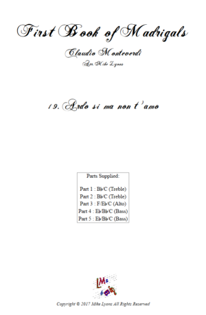 Flexi Quintet Monteverdi, 1st Book of Madrigals 1. – 19. Ardo Si Ma Non T’Amo