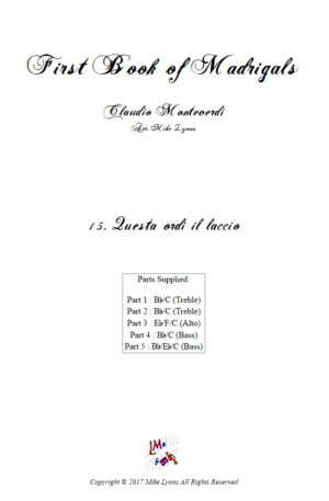 Flexi Quintet Monteverdi, 1st Book of Madrigals 1. – 15. Questa Ordi il Laccio