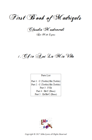 Flexi Quintet Monteverdi, 1st Book of Madrigals 1. – 1. Ch’io Ami La Mia Vita
