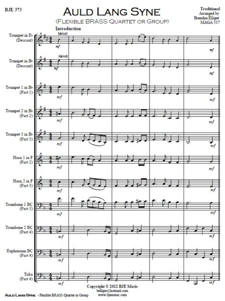 373 v2 Auld Lang Syne Flexible Brass Quartet or Group SAMPLE page 01