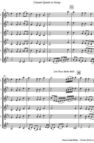 Auld Lang Syne – Clarinet Quartet or Group