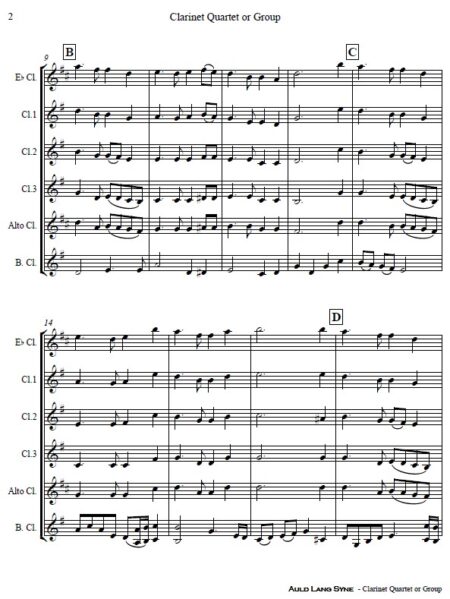 372 Auld Lang Syne Clarinet Quartet or Group SAMPLE page 02