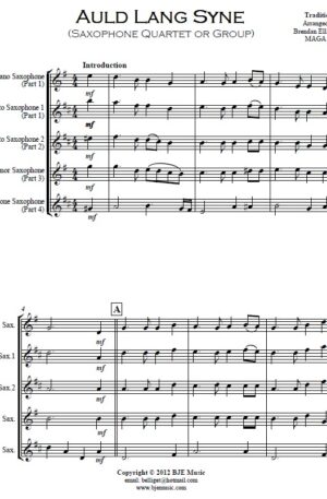 Auld Lang Syne – Saxophone Quartet or Group
