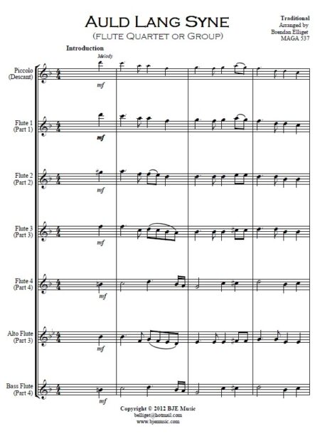 375 Auld Lang Syne Flute Quartet or Group SAMPLE page 01