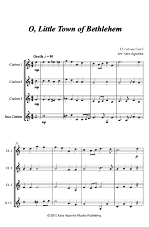 O Little Town of Bethlehem – Rock Carol for Clarinet Quartet