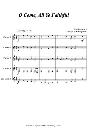 O Come, All Ye Faithful – for Clarinet Quintet/Choir