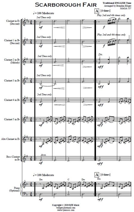 391 Scarborough Fair Clarinet Choir SAMPLE page 01
