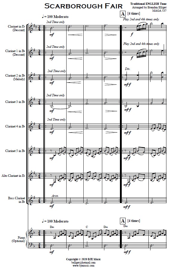 Song - Scarborough Fair - Choral and Vocal sheet music arrangements