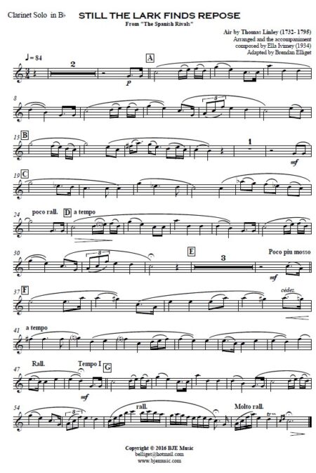 178 Still The Lark Finds Repose Solo Clarinet and Piano SAMPLE page 01
