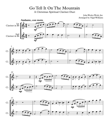 Go Tell It On The Mountain, for Clarinet Duet