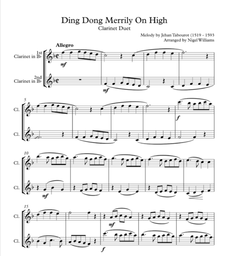 Ding Dong Merrily On High, for Clarinet Duet