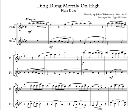 Ding Dong Merrily On High, for Flute Duet