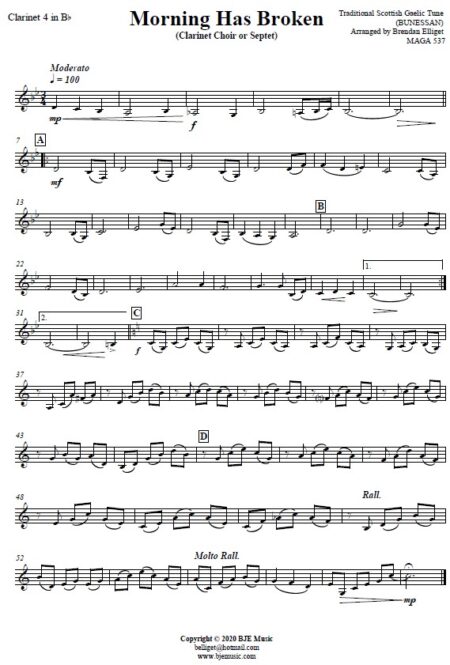 497 Morning Has Broken Clarinet Choir SAMPLE page 05