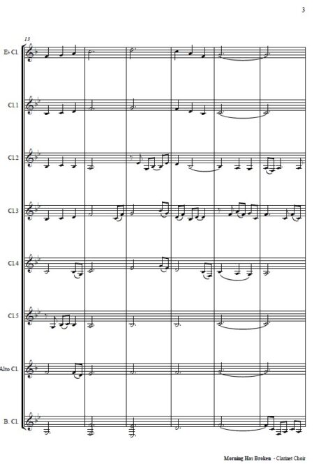 497 Morning Has Broken Clarinet Choir SAMPLE page 03