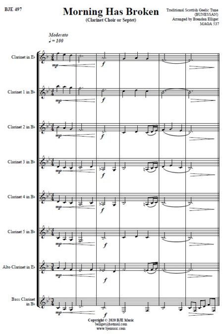 497 Morning Has Broken Clarinet Choir SAMPLE page 01