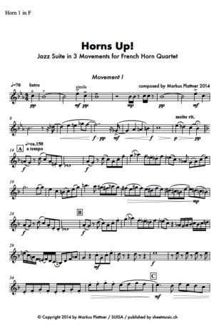 Horns Up! – Jazz Suite for Horn Quartet in 3 Movements – by Markus Plattner