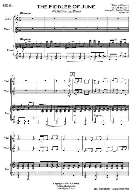 492 The Fiddler of June Violin Duet and Piano SAMPLE page 01