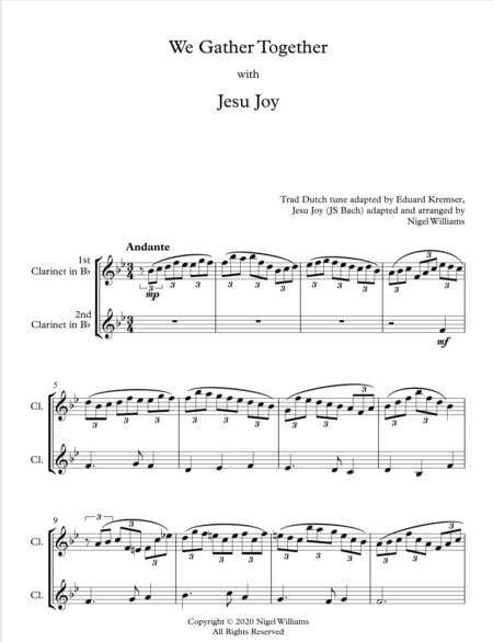We Gather Together, with Jesu Joy, for Clarinet Duet