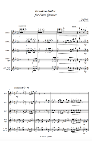 Drunken Sailor – Jazz Arrangement for Flute Quartet