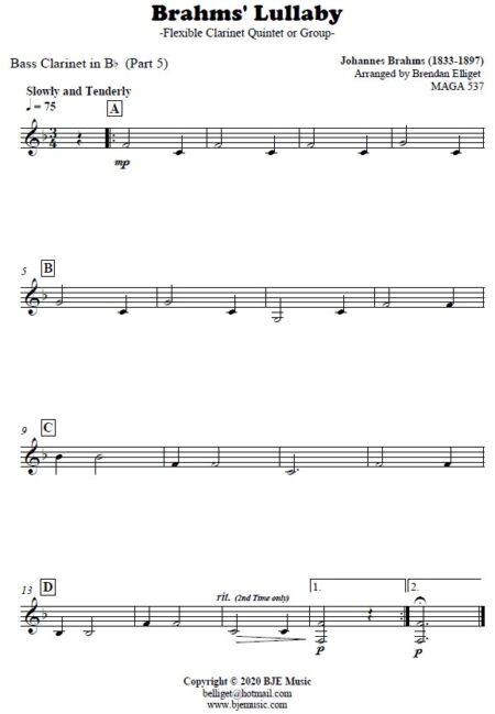 486 Brahms Lullaby Clarinet Quintet SAMPLE page 03