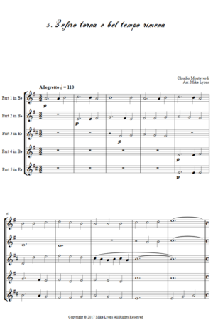 Flexi Quintet – Monteverdi, 6th Book of Madrigals (1614) – 05. Zefiro torna e bel tempo rimena