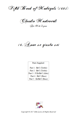 Flexi Quintet – Monteverdi, 5th Book of Madrigals (1605) – 16. Amor, se giusto sei