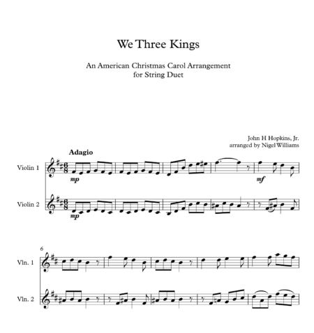 We Three Kings, for Violin Duet