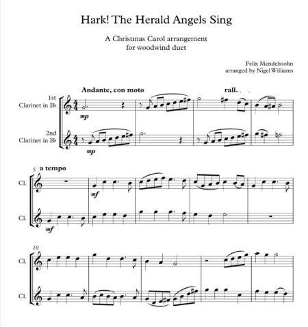 Hark! The Heral Angels Sing, for Clarinet Duet